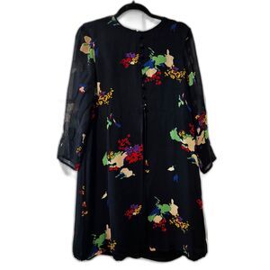 Evan Picone Vintage 80's Black Silk Floral Dress Size 10 Knee Length Fully Lined